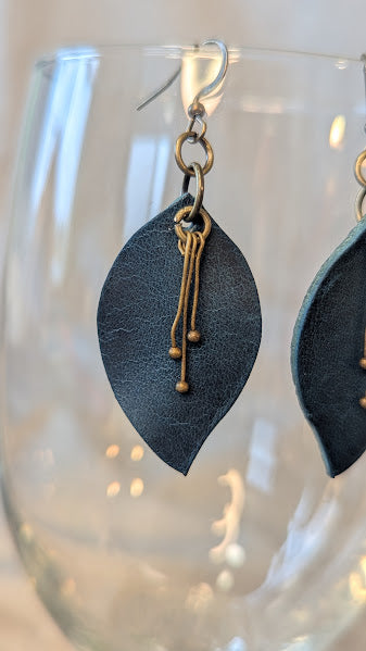 Leaf w/ Ball Pin Accent Earrings