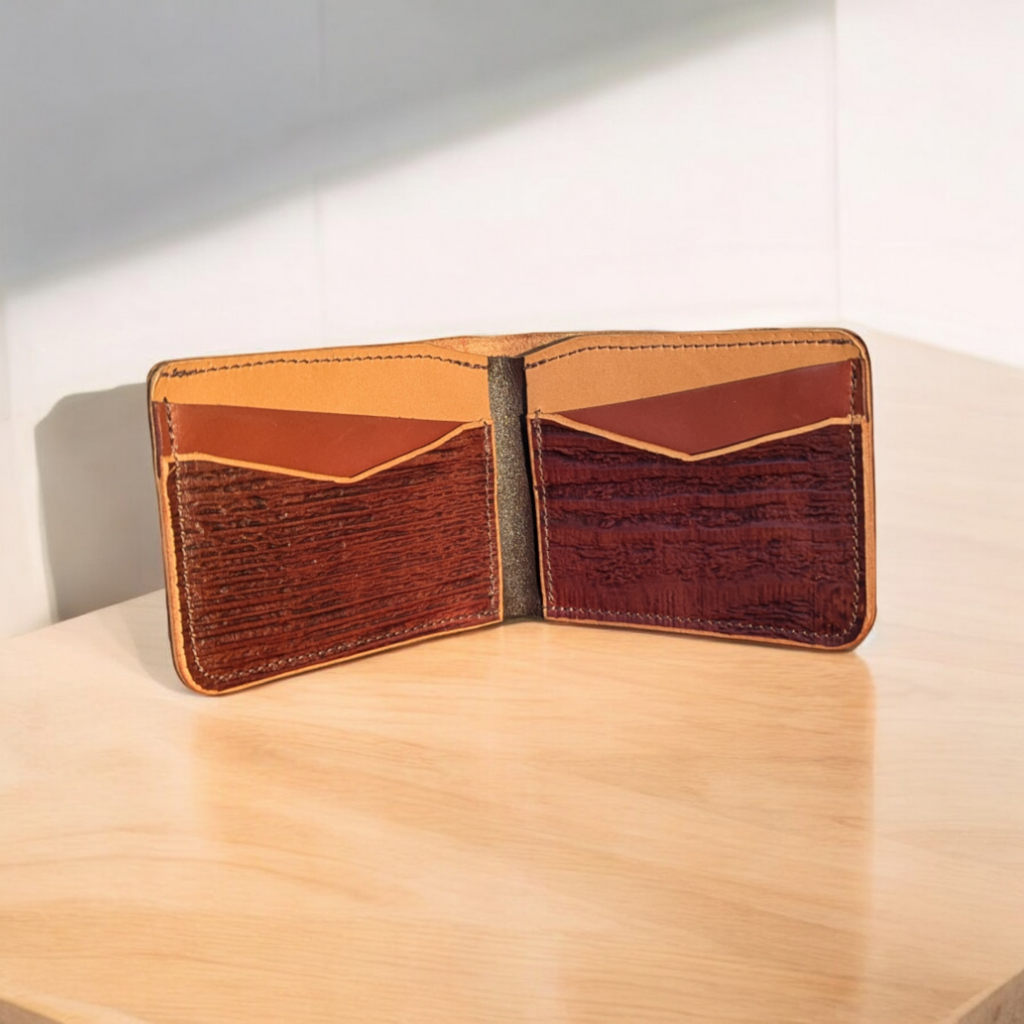 Wood Grain Leather Bifold Wallet