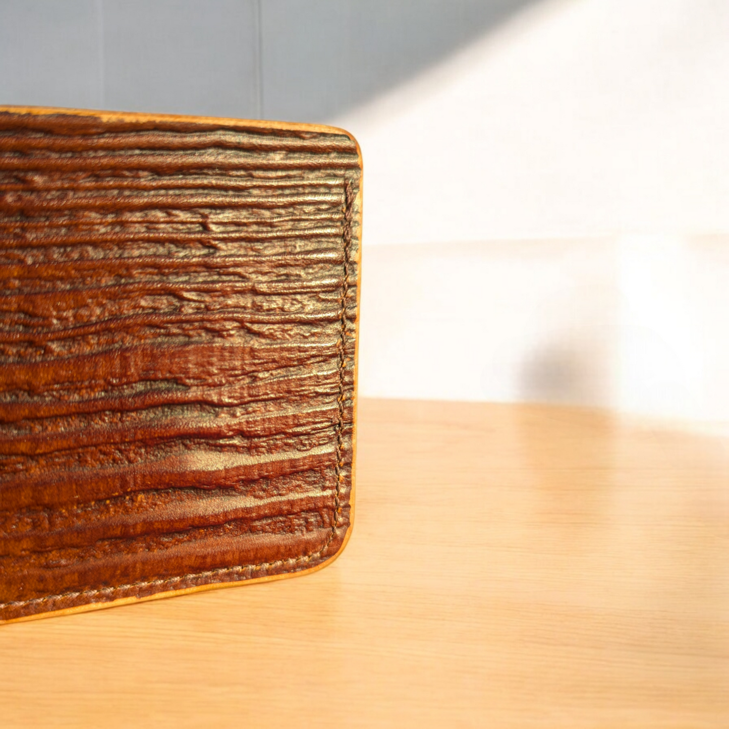 Wood Grain Leather Bifold Wallet