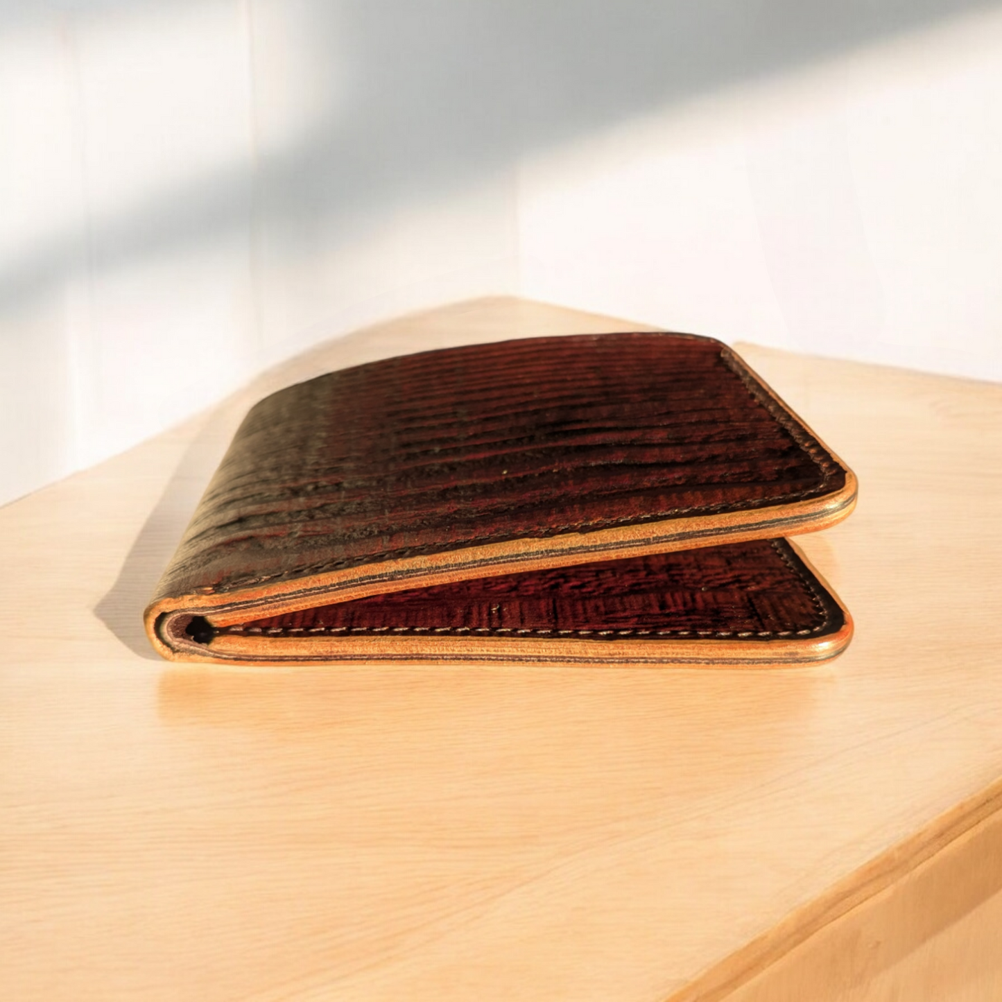 Wood Grain Leather Bifold Wallet