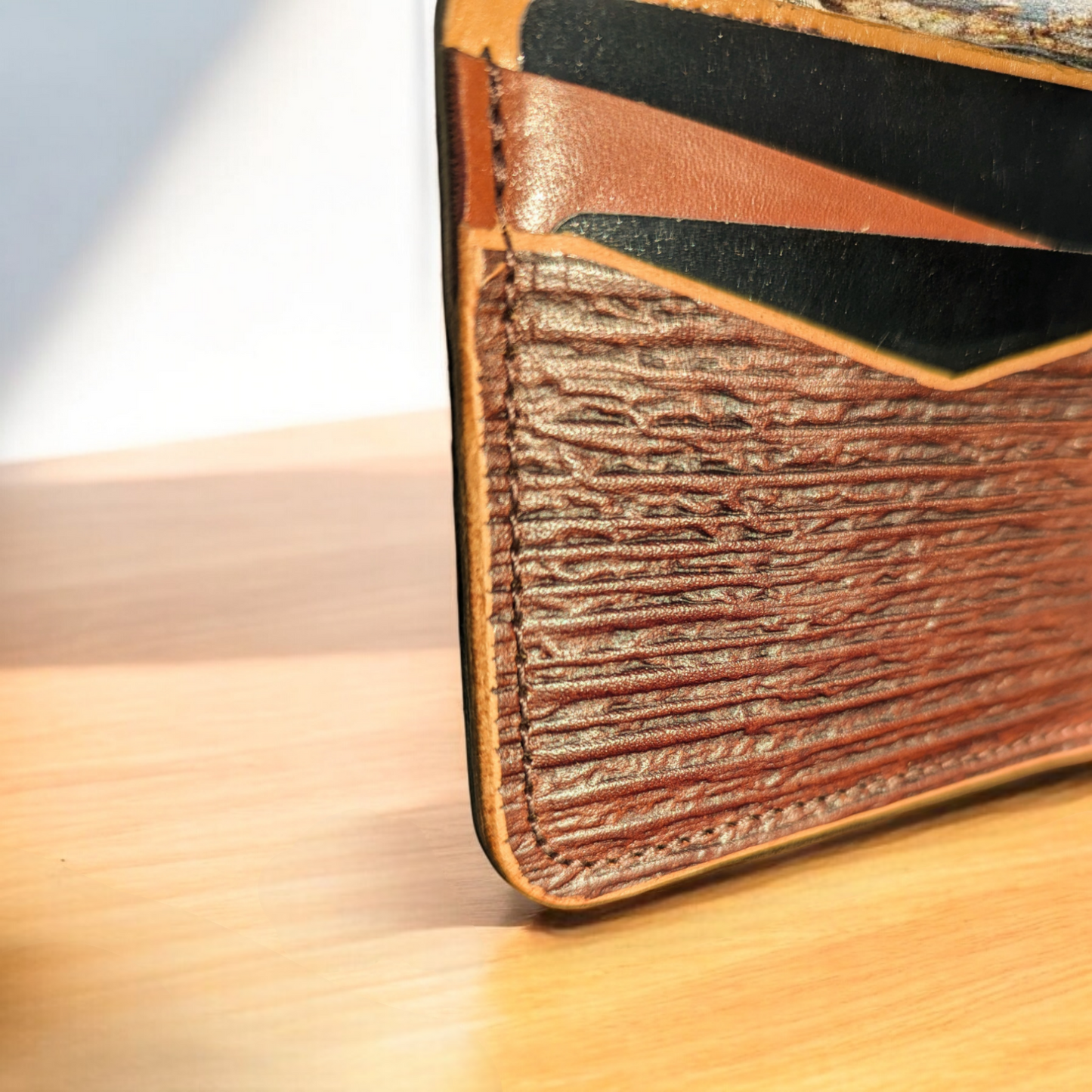 Wood Grain Leather Bifold Wallet