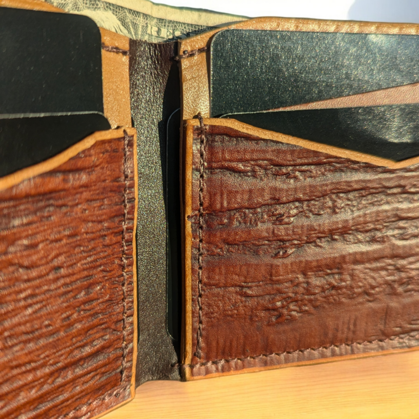 Wood Grain Leather Bifold Wallet